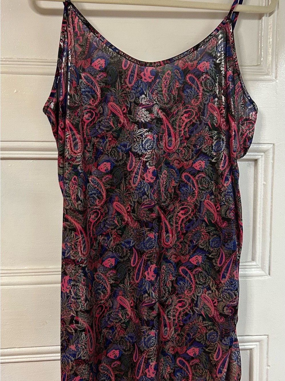 Women’s Pink Paisley Print Satin slip short lingerie or long cami top